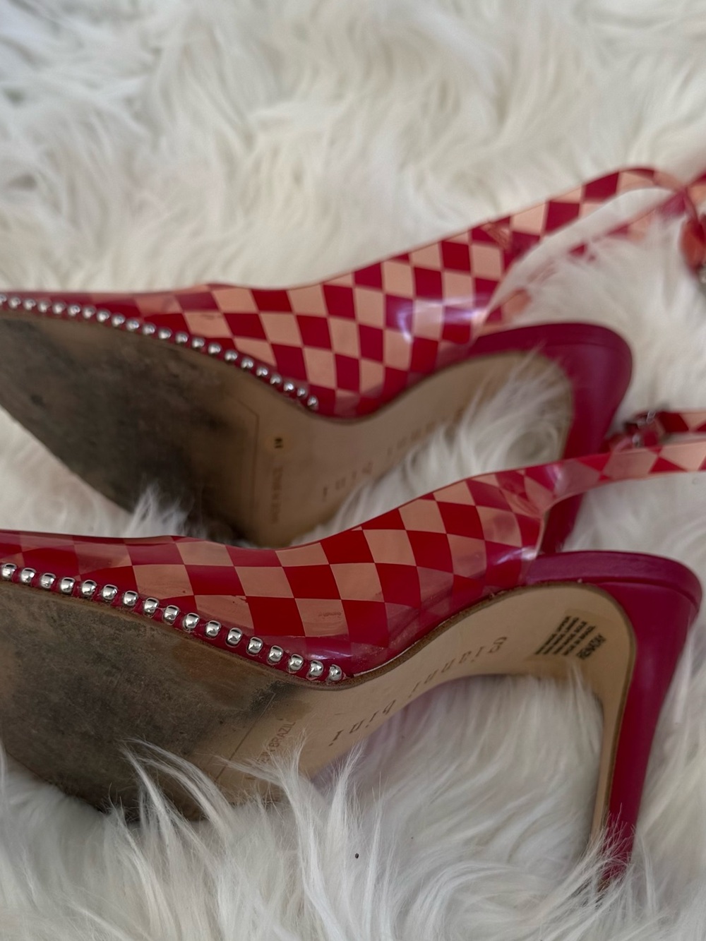 Gianni Bini Red and Light Pink Checkered Slingback Heels - Picture 3 of 3